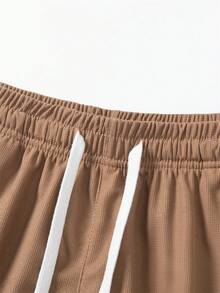 Teenager Summer Fashion Letter Waistband Sleeveless Shorts Set - Asymmetric Hem & Leg Openings, Soft Skin-Friendly, Lightweight Breathable, Suitable For Outdoor Sports, Casual Activities, Beach Holiday, Running, Fitness - Brown - View 6