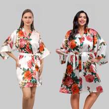 1 pieza Bata de satén estilo floral para boda, fiesta de novia, dama de honor, bata kimono para mujer, despedida de soltera, Día de la Madre, regalo de regreso a la escuela