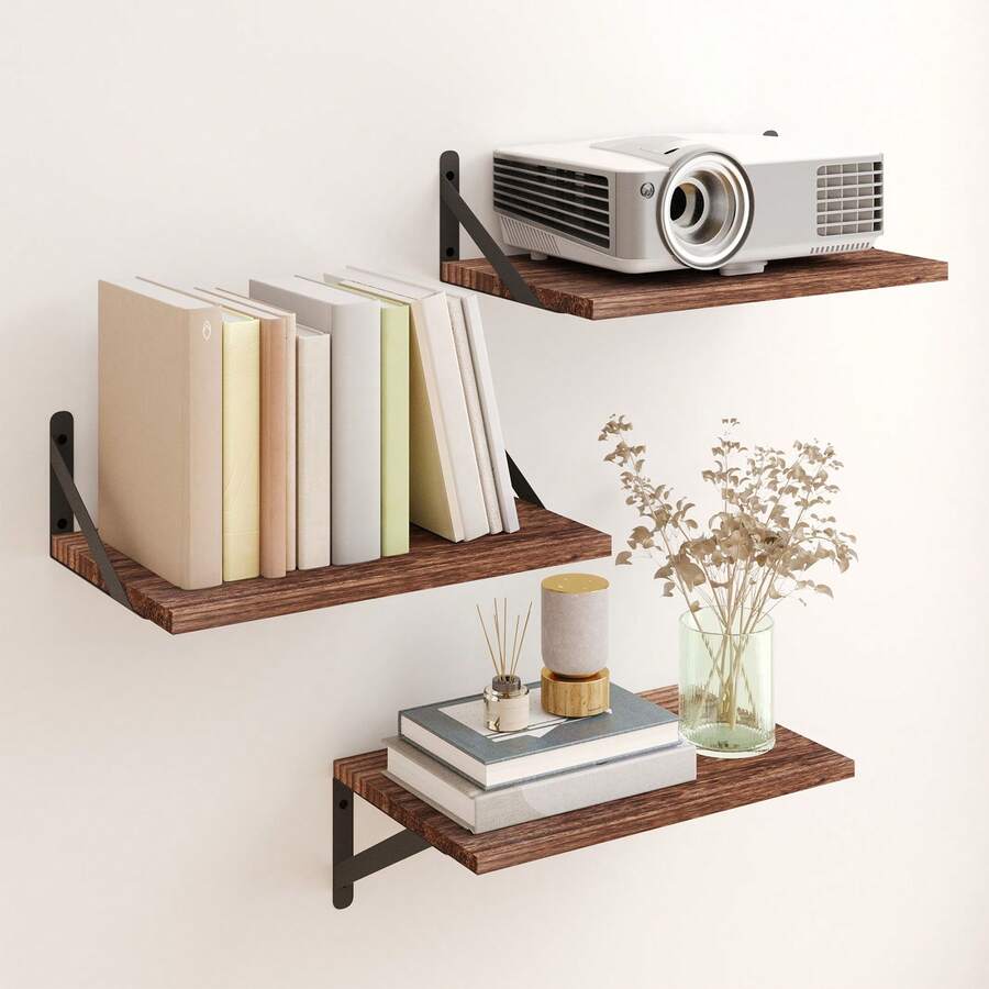 Tomnk 3pack Floating Shelves, 15.8*9.5in, Wall Decor Rack, Wide Board Rack, Bookshelf, Wall Shelf Organizer, Room Decor, For Bedroom, Bathroom - Multicolor - View 1