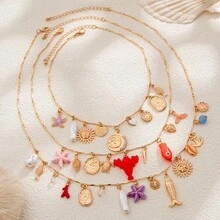 1pc Beach & Ocean Style Pendant Necklace With Mermaid, Shell, Fish & Chain Design, Suitable For Women Daily & Vacation Wear - Multicolor - View 16