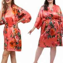 1 pieza Bata de satén estilo floral para boda, fiesta de novia, dama de honor, bata kimono para mujer, despedida de soltera, Día de la Madre, regalo de regreso a la escuela