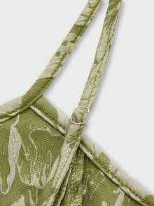 Floreya Elegant Solid Color High-End Lightweight Summer Wedding Dress, Cinched Waist Fitted Spaghetti Strap Midi-Length Dress, Green Color - Army Green - View 5