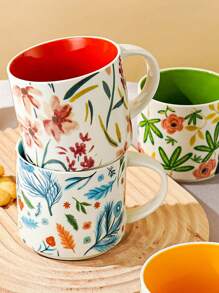 1PC/4pcs High Beauty Flower Colored Glazed Ceramic Cup Mug Household Large Capacity Breakfast Cup Gift