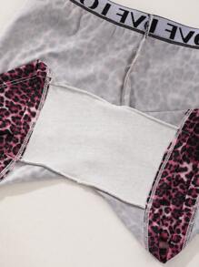 3 PCS Women's High Waist Boxer Shorts Sexy Leopard Print Panties Seamless Letter Belt Briefs Tummy Control &Butt Lifter Stretch Sporty Underwear