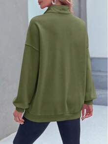 Fisoew Women's Oversized Fleece Sweatshirt - 2024 Half Button Down Pullover, Long Sleeve Casual Top With Pockets | Y2K Streetwear, Cozy Loungewear, Winter Fashion - Green - View 2
