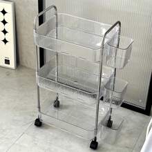 Carrello di stoccaggio trasparente su 3 livelli con ruote: organizzatore multifunzionale con ruote per casa e ufficio, ideale per camera da letto e soggiorno