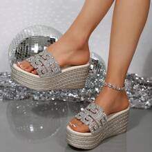 Sandalias de plataforma con suela gruesa y lazo para mujer, sandalias casuales de punta abierta para playa y exteriores