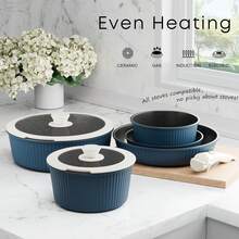 RIOVARM Induction Pots And Pans Set With Removable Handles, Non-Stick Granite Stackable Cookware Set With Silicone Lids, Space-Saving Pot & Pan Sets Without, Frying Pan, Casseroles - Blue - View 3