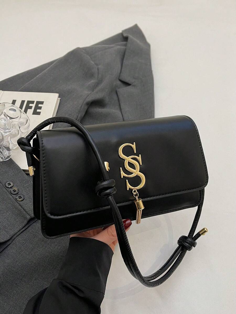 2025 New Fashion Women's Underarm Bag, Shoulder Bag, Personalized Metal Buckle Decor, Solid Color PU Material, High-End Crossbody Bag, Suitable For Autumn/Winter, Outdoor Shopping - Black - View 1