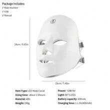 Elektrische Gesichtsmaske mit 7 Farb-LED, LED-Phototherapie-Schönheitsmaske, Hautverjüngung, Lifting, aufladbar mit 400mAh Akku