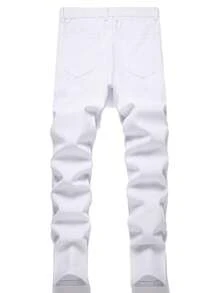 1pc Men's Regular Fit Straight Leg White Casual Comfortable Jeans, Suitable For Urban Walking And Outdoor Activities