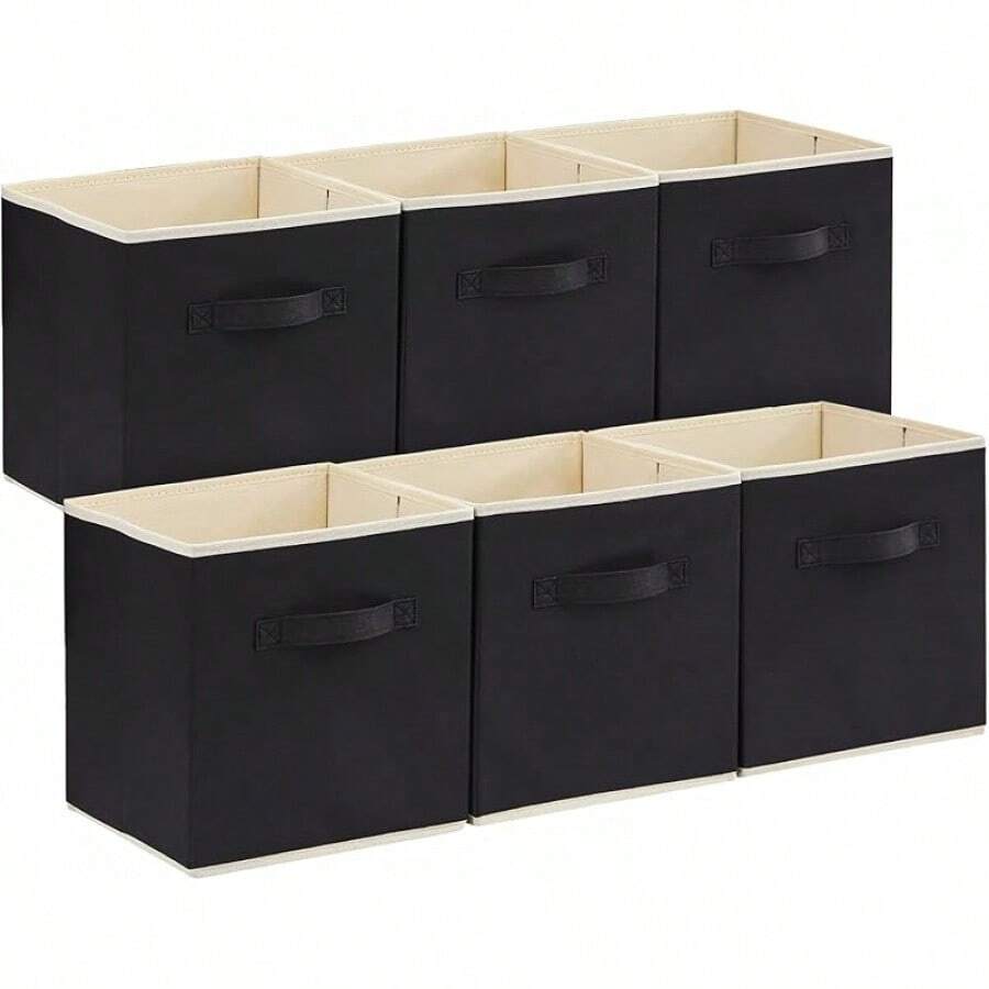 Paquete de 6 contenedores de almacenamiento de tela decorativos - Cubos plegables de 11" para organizar armarios y estanterías, gris - Negro - Ver 1