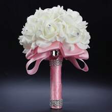 1PC Artificial Bridal Bouquet Simulation Flowers, In The Elaborately Crafted Wedding Scene By Hand, The Bride Gently Holds The Gorgeous Bouquet In Her Hand, While The Bridesmaids Hold Elegant Bouquets Decorated With Ribbons, Jointly Adding Warmth And Beau