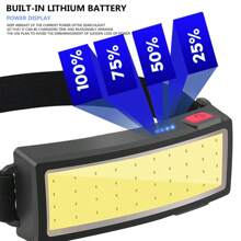 KENSUN قطعة واحدة ضوء فيضي COB LED قوي بقدرة عالية ، مصباح رأس قابل للشحن USB ببطارية مدمجة ، مصباح يدوي مضاد للماء قابل للحمل للمهام الخارجية ، ملحقات للصيد والتخييم