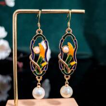 Vintage New Chinese Style Drop Earrings, Long Dangle Design For Party Holiday Daily Wear In Summer