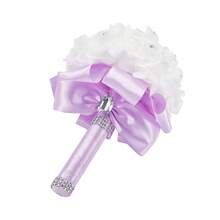 Artificial Wedding Bride Bouquet Handheld Bridesmaid Flower With Ribbon - Light Purple - View 3