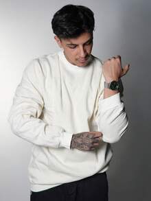 Unisex Basic Plain Crew Neck Sweatshirt Cold Weather Blouse Coat Women Men - Beige - View 4