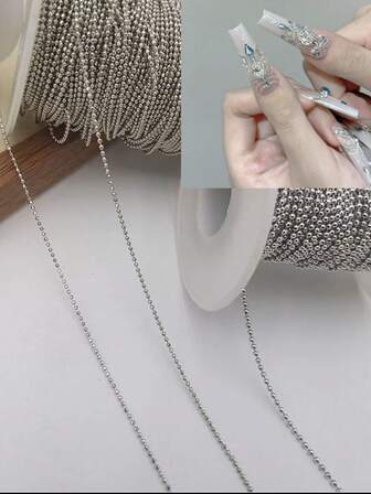 [Japanese Manicure Chain]Pure Copper Electroplated Anti-Fading 0.8Mm Super Fine Gold & Silver Dual Color Beaded Chain, 1M Set For Diy Manicure Decoration Accessories, Long-Lasting Anti-Discoloration Chain, Handmade Manicure Ornament Materials Nail Supplies Nails Nail Charms Nail Gems