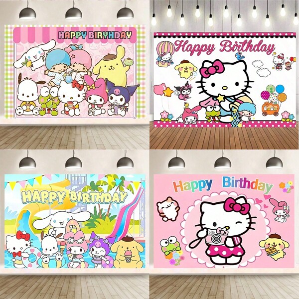 Sanrio Backdrop Cloth, Cute Cartoon Hello Kitty, My Melody, Kuromi, Cinnamoroll, Pochacco Decor For Parties, Photography Backgrounds, Indoor And Outdoor Use, Great Gift Ideas