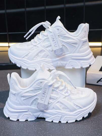 1 par de zapatos deportivos de verano para niñas, nuevos tenis deportivos de malla transpirable para niños de 2025, zapatos deportivos blancos grandes para niñas