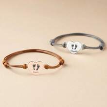 Custom Baby Bracelet Personalized Rope Adjustable Carved Baby Footprint Handprint Stainless Steel Jewelry For Men Mom - Bracelet Heart Foot - View 2