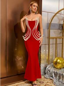 DEIVE TEGER فستان نسائي جديد قطعة واحدة أسود مرصع بالألماس مكشوف الكتفين، ضيق ومشد، ملائم للأعياد والحفلات والأعراس والسهرات الرسمية ، مصمم بشكل أنيق ومناسب للسهرات والمناسبات والحفلات الرسمية