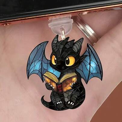 1 件 2D 亚克力卡通恐龙图案防尘塞，手机平板电脑耳机 Kindle 充电端口装饰配件，硅胶透明防尘塞，适合作为小礼物，防水防尘适用于手机充电端口，兼容 Lightning/Type-C，牢固保护充电端口，设计可爱