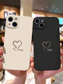 1pc Customizable Valentine's Day/Anniversary Name, Heart Line Design, Personalized Name Ultra-Thin Phone Case, Compatible With Samsung A32/A52 And Apple 17ProMax/16ProMax 15 14 13 12 11 XR, Clear, Fashionable, Minimalist, Matching Phone Case, Personalized, Unique, Gift For Girlfriend, Gift For Boyfriend
