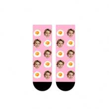 1 Pair Of Printed Socks Men, Custom Personalized Photo, Heat Transfer 360 Degree Print, Personal Face Graphic, Funny Fried Egg Graphic, Premium Summer Socks, Women's Athletic Ankle Socks, Perfect White Socks For Everyday Wear, Makes A Unique Whimsical Gift For Mother's Day, Father's Day And Special Occasions, Black Socks - Multicolor - View 14