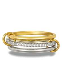 1 inel stivuit cu trei inele, incrustat cu piatră de zirconiu sintetic, material din cupru, verighă de nuntă pentru femei la modă și de ultimă generație