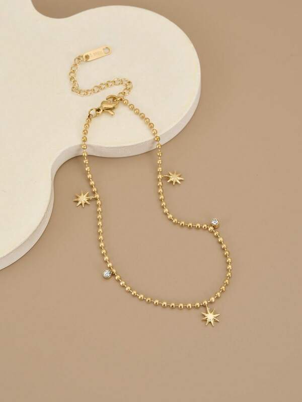 قطعة واحدة قلادة كاحل من الفولاذ المقاوم للصدأ مرصعة بالراين، بتصميم نجمة البحر، إكسسوارات المجوهرات الفاخرة للاستخدام على الشاطئ، خفيفة الوزن