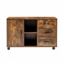 CLIPOP Rolling Filing Cabinet Lockable 3 Drawer Desk Side Cabinet With 5 Rolling Wheels, 1 Closed And 2 Open Storage,Anti-Toppling Mobile File Cabinet For Home Or Office Use - Brown - View 9