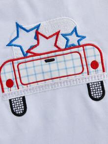 Little Boys 4th Of July Outfits Set Short Sleeve Stars T-Shirt And Plaid Shorts Kids Independence Day Clothes Set - White - View 10