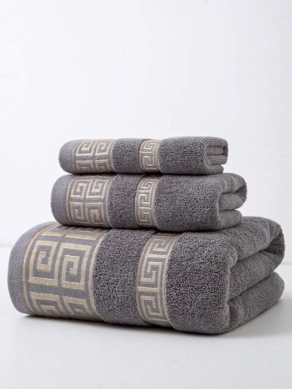 1pc Towel Set, Includes 1 Gray Minimalist Lightweight Jacquard Plaid Bath Towel (70*140cm), 1 Small Face/Hand Towel (34*74cm), And 1 Square Handkerchief (34*34cm), Quick-Drying, Absorbent, Soft, Suitable For Bathroom, Kitchen, Travel, Gifts, Gym, Beach, Hotel, Salon Shower Towels For Beaty Salon, Hotel Sports, Home Essentials, Towel, Skin Care