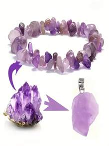 Natural Amethyst Square Beads Elastic Bracelet