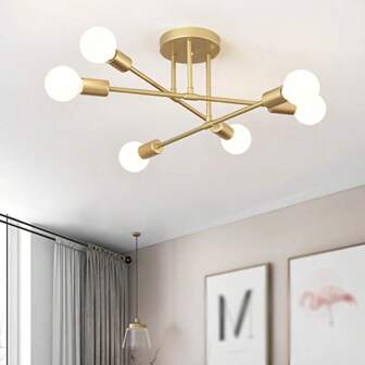 1pc Modern Golden Satellite Design Pendant Lamp, 2/6 Lights Ceiling Lamp Suitable For Living Room, Dining Room, Bedroom, Kitchen