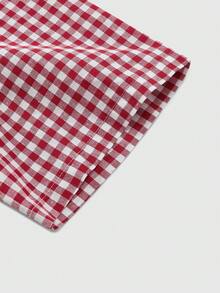 Stylish Retro Plaid & Numeral Pattern Short Sleeve Men's Shirt, Outdoor/Holiday Wear - Red and White - View 5