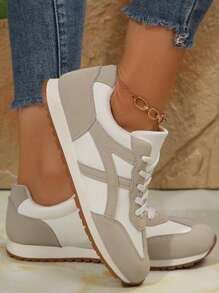 Zapatos planos casuales para mujer, zapatillas de deporte versátiles y transpirables para ocio y moda, con puntera redonda y suela baja, zapatos deportivos para señoras