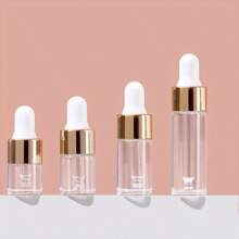 10 Peças Frascos de Vidro Transparentes a Prova de Vazamentos com Tampas de Alumínio Dourado - Tamanhos de 0,03oz, 0,07oz, 0,1oz, 0,17oz - Frascos Conta-gotas Mini Vazios para Óleos Essenciais, Viagem e Contêineres de Teste de Líquidos, Frascos de Óleo Essencial