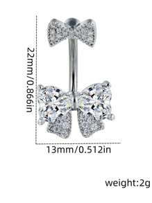 Joyería de verano para dama - Anillo de ombligo con lazo rosado, diamante y diseño perforado, 1 pieza, para decoración de playa y vacaciones