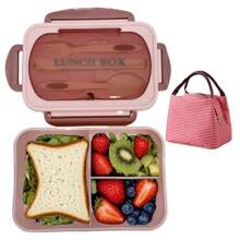 1pc 1200ml Bento Lunch Box With Cutlery Set And Leak-Proof Lid, 3 Compartment Food Containers Suitable For Adult Men And Women, For Camping, Meal Prep, School Supplies, Back To School, Kitchen, Christmas Gifts (Cutlery, Lunch Box And Storage Bag Included)