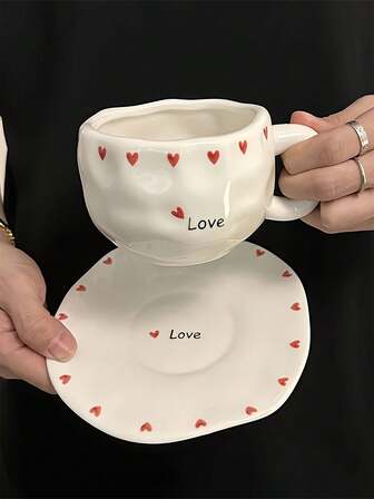 1 套新鲜陶瓷咖啡杯和碟子，复古手绘手工陶瓷杯，大容量高品质办公水杯、咖啡杯、下午茶杯、早餐杯、乔迁礼物