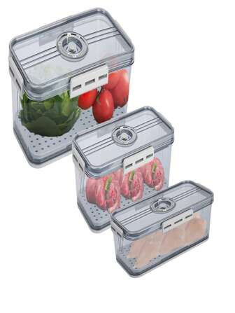 Set 3 recipientes alimentos tapa hermética con calendario organizador refrigerador cocina hogar almacenamiento eficiente conservación frescura resistente fácil limpiar diseño moderno presentación práctica multiusos portátiles