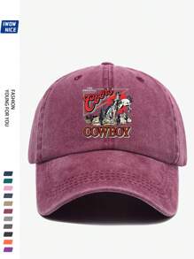 1pc Adjustable Classic Western Cowboy Logo Baseball Cap, Retro , , Suitable For Outdoor Travel, Camping, Sun Shading, Party, Hip-Hop, Dad, Trucker, Polo Ball Cap, Summer