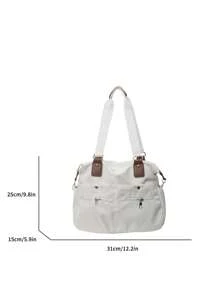 In 2025, The New Fashion Classic Joker Solid Color Large-Capacity Multi-Pocket Contrasting Hand Bill Of Lading Design Leisure Canvas Messenger Bag Is Suitable For Traveling On Campus.