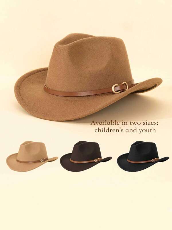 1pc Unisex Child Brown Bowknot Decorative Western Cowboy Hat, Retro American Style Wide Brim Felt Cap, Suitable For Outdoor, Casual Wear, Party, Family Matching