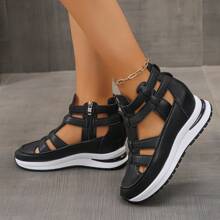 1 Pair Summer New Arrival, Side Zipper Easy On & Off, Soft Sole Comfortable & Lightweight Fashion, High-Top Women Wedge Platform Sandals