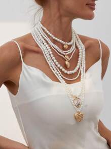 Set de 2 collares con colgante de corazón multicapa de estilo bohemio con cuentas, elegantes regalos de lujo para bodas, fiestas, mujeres y parejas