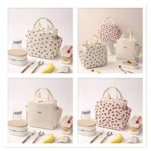 Corduroy Lunch Box Bag With Large Capacity Bilateral Bag With Zipper, Large Capacity Reusable Lunch Bag For Work Picnic Or Travel,Thermal Preservation, Cold Lock Function, Light And Large Capacity Double Handle Design,Lunch Containers Reusable High Capacity Lunch Tote Bags - Beige - View 3