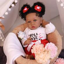 Realistic Reborn Baby Dolls With Soft Body African American Lifelike Girl Doll 22.8 Inch Best Birthday Gift Set